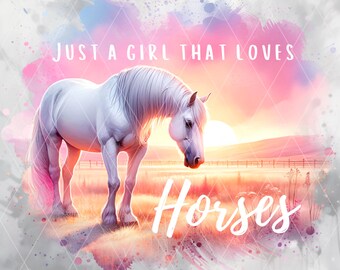 Solo una chica que ama los caballos PNG, hermoso diseño de sublimación de caballos, clipart ecuestre, arte de animales de granja campestre, descarga digital