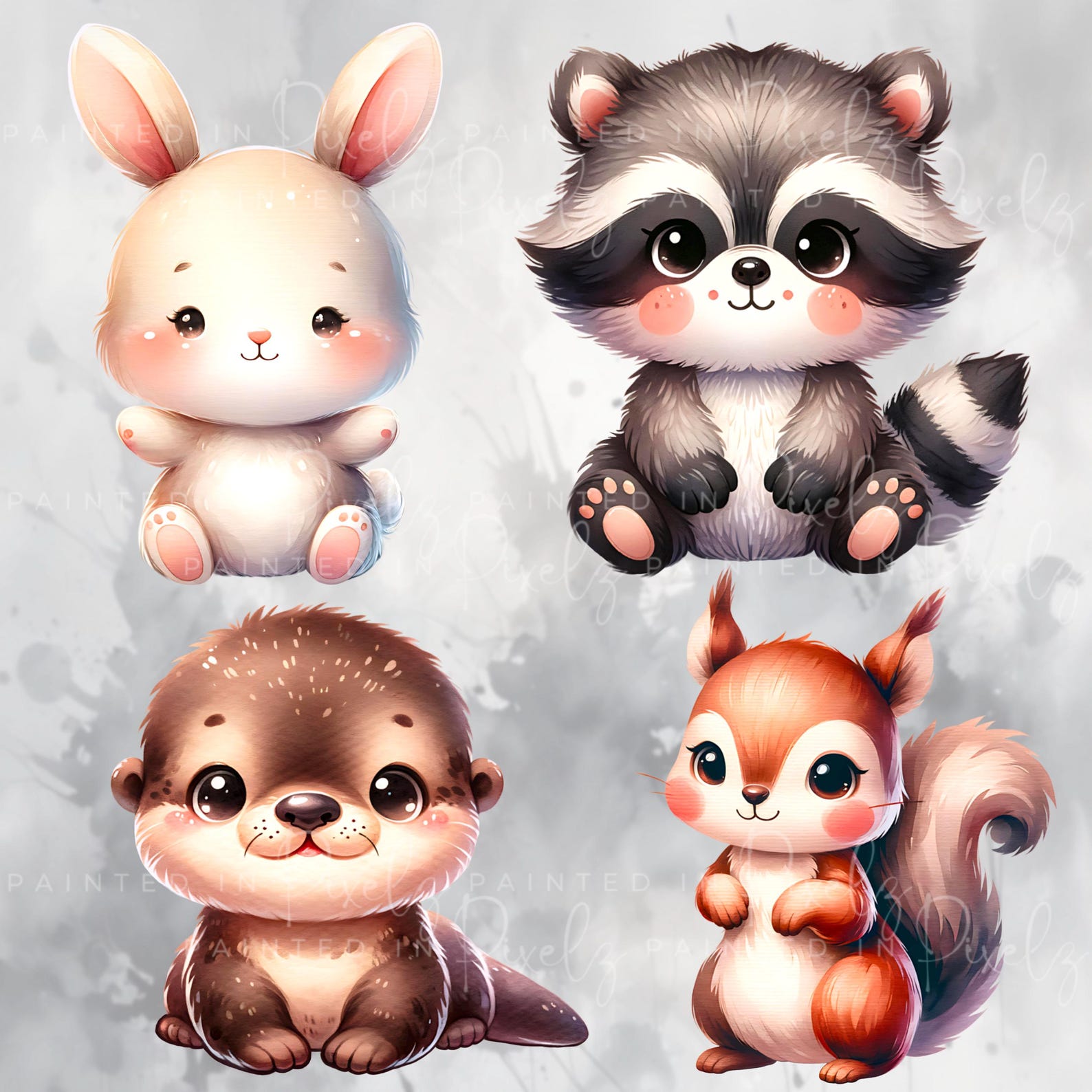 Watercolor Woodland Animals PNG Bundle, Boho Baby Animals Clipart, Cute ...