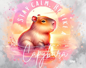 Mantén la calma sé como un capibara PNG, lindo diseño de sublimación de capibara, acuarela capibara clipart, capibara imprimible, fondo transparente