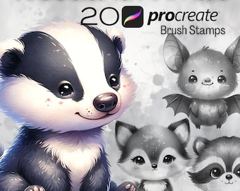 Watercolor Woodland Animal Stamps For Procreate, Forest Animals Procreate Brushes, Cute Brushset For Procreate, Digital Download