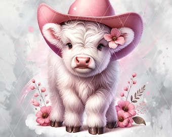 Highland Cow PNG, Western Design, PNG Sublimations, Farm Sublimations, Designs Downloads, Pastel Pink Highland Calf JPG, Digital Download