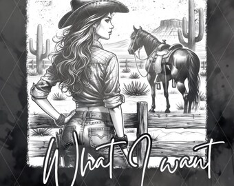Vaquera occidental PNG, hago una cosa llamada lo que quiero PNG, arte digital estético de vaquero, sublimación del salvaje oeste, clipart de chica de campo