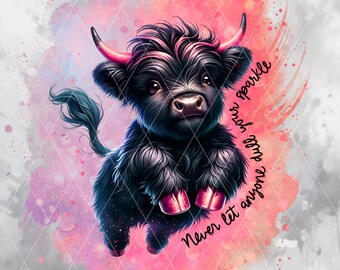Vaca de las tierras altas PNG Clipart, refranes positivos PNG, diseño de sublimación de vaca linda motivacional, arte de animales de granja, descarga digital de vaca de las tierras altas