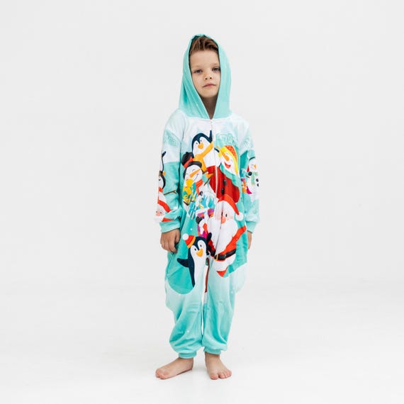 Kigurumi infantil de pingüino navideño, pijama de terciopelo de
