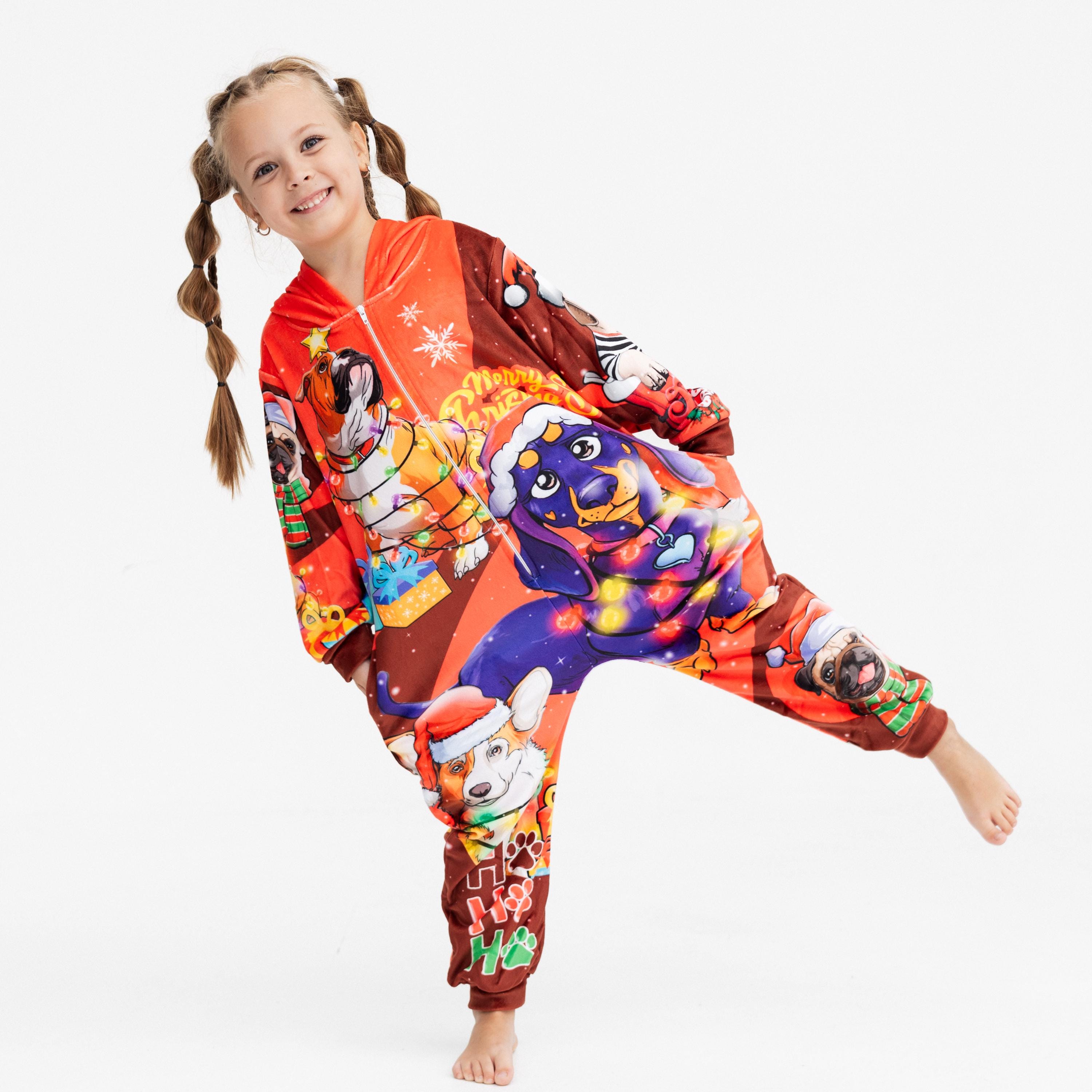 Christmas Kigurumi for Kids, Cozy Plush Velour Onesie With Christmas Kigurumi for Kids, Cozy Plush Velour Onesie With