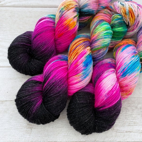 Rave '03 - Glam Rock Sparkle Sock Yarn -  Handpainted Superwash Merino - 438 Yards