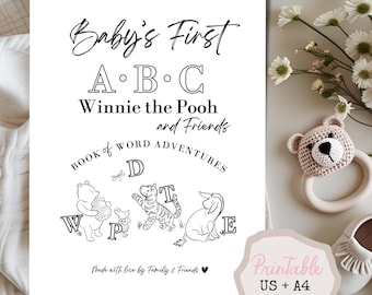 Winnie the Pooh ABC First Word Book: Baby Shower Coloring Activity Guest Book (Instant Download)