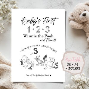 Winnie the Pooh Babys First 123 Guest Activity Book, Baby Shower Number Coloring Keepsake, Printable PDF (US Letter & A4) Instant Download