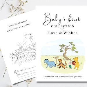 Baby-Dusche-Gästebuch Hinweise & Wünsche Winnie Pooh Bär Erinnerung klassisches Storybook Thema Memory Journal druckbare Aktivität Sofort-Download