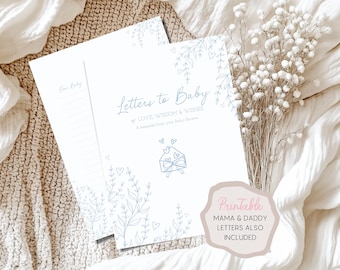 Blue Letters to Baby Shower Guest Book: Boho Keepsake Memory Book, Game Alternative Guest Activity (US +A4 Printable Download)