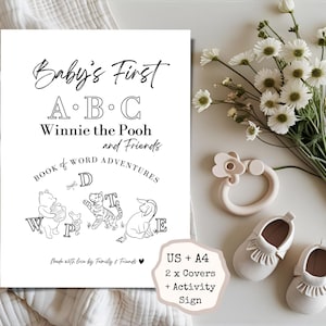 Winnie the Pooh ABC First Word Book: Baby Shower Coloring Activity Guest Book (Instant Download)