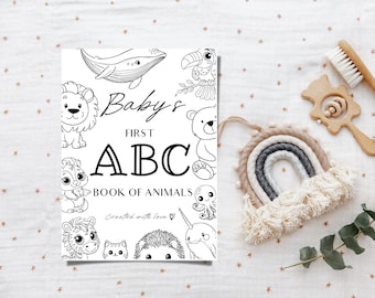ABC Animal Coloring Book: Baby Shower Guest Book Alternative (US + A4 Instant Download)