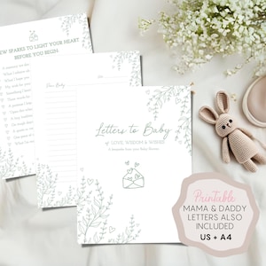 Sage Green Brev till babyshowern Gästbok: Brev till föräldrar Minnesbok (USA, A4+ A5 Utskrivbar nedladdning)