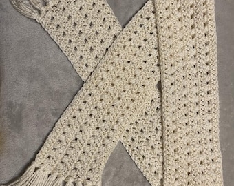 Handmade Crocheted White Scarf: Winter Warm Scarf