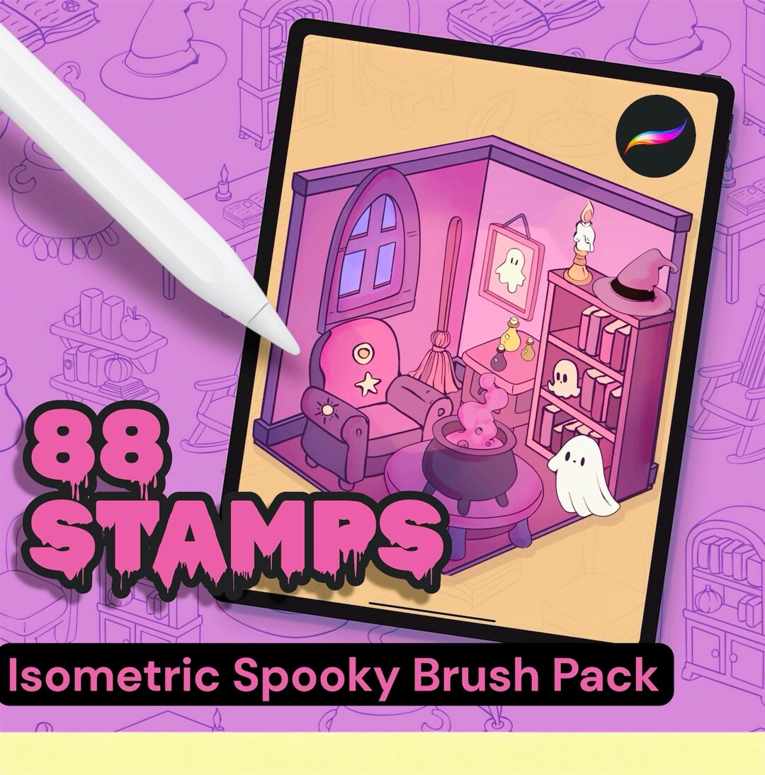 Halloween Procreate Brushes: 3D Isometric Stamps for Spooky Scenes ...