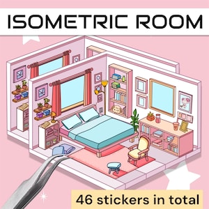 3D DIY Isometric Scene Stickers| Iso Bedroom House Designer, Interior Design Make your own, Magical 3D Decals Geometric Cozy Cottage Artwork