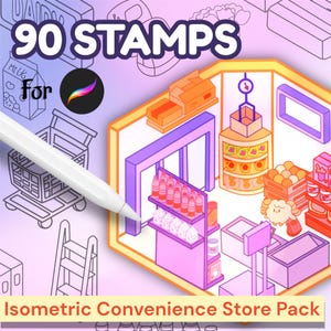 90 Convenience Store Isometric Brush for Procreate, Shop Isometric Brush for Procreate Isometric House 3D Interior Procreate Stamps Brushes