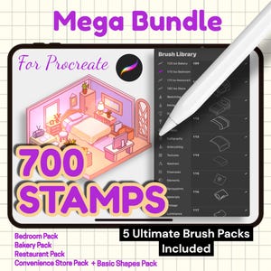 700 Ultimate Isometric Brush Pack Bundle for Procreate, Shop Interior Design Scene | Isometric House 3D Interior Procreate Stamps Brushes