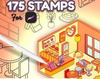 175 Restaurant Stamps: Isometric Interior Design Brush Set for Procreate (Digital Download)