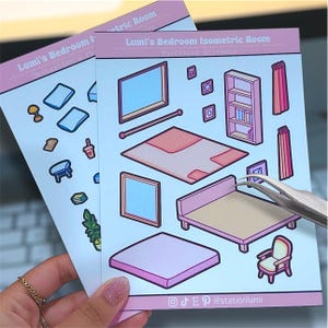 Adesivos de cena isométrica 3D DIY | Designer de casa de quarto Iso, design de interiores Faça você mesmo, decalques 3D mágicos, arte geométrica aconchegante de chalé