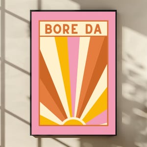 walisische Bore Da | Wohnkultur | Walisische Sprüche | Poster Walnuss | Geschenke | Vintage Geschenke | Cymraeg | Wales Sonnenstrahl Retro Print | Wallisische Sprachkunst