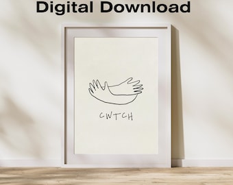 Impresión galesa Cwtch: Decoración de pared beige y neutra para abrazar (descarga digital)