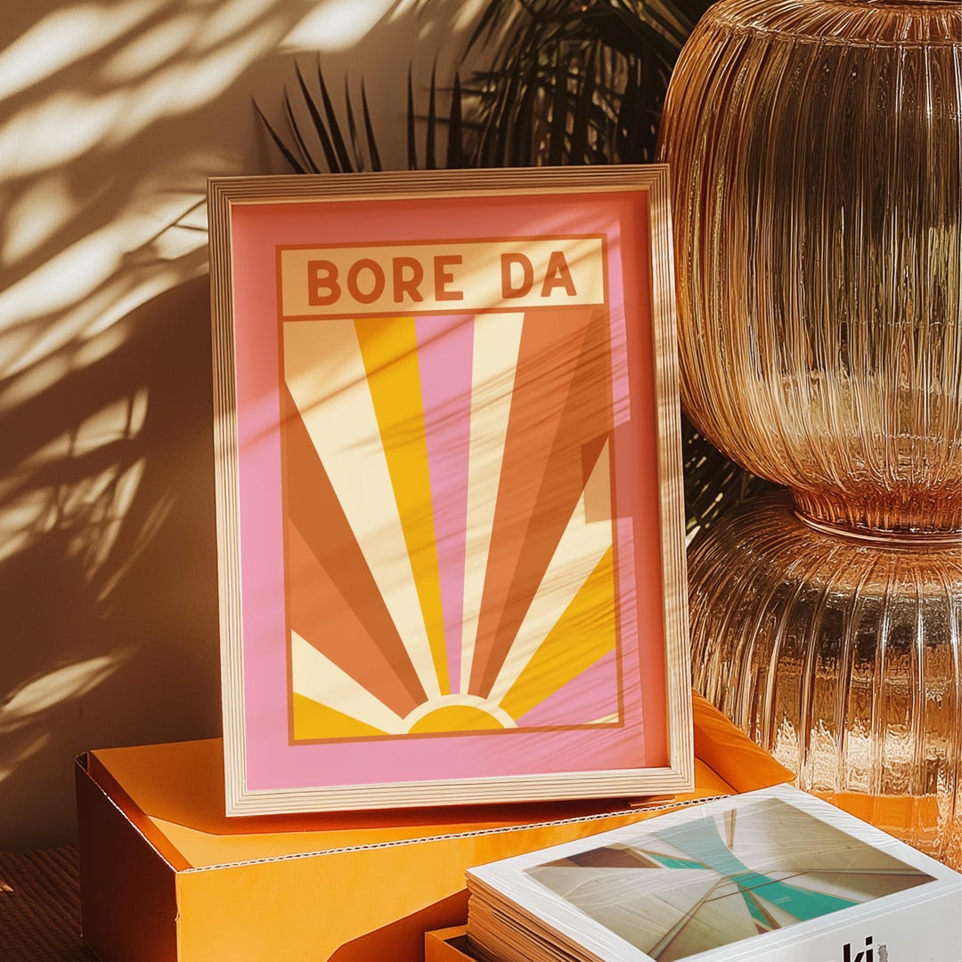 Welsh Bore Da Print: Retro Sun Ray, Cymraeg Home Decor (digital ...