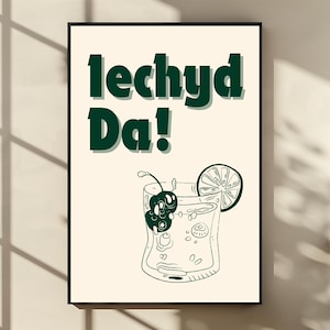 Iechyd Da Welsh Print: Retro Green Alcohol Toast (Digital Download)