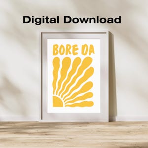 walisische Bore Da | Wohnkultur | Walisische Sprüche | Poster Walnuss | Geschenke | Vintage Geschenke | Cymraeg | Wales Sonnenstrahl Retro Print | Wallisische Sprachkunst