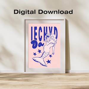 Walisisch Print Meerjungfrau Retro Iechyd Da | Wohnkultur | Walisische Zitate | Geschenke | Vintage Geschenke | Cymraeg | Wales Alkohol Druck | Wallisische Sprachkunst