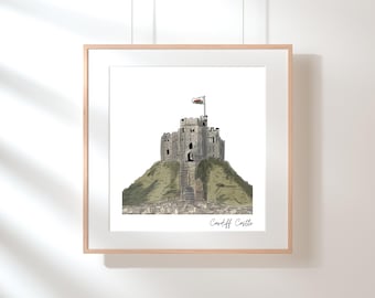 Impresión en acuarela del Castillo de Cardiff: Arte galés (Descarga digital)