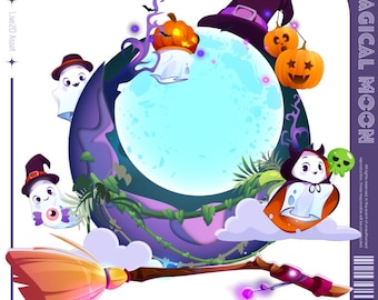 Live2D Public Premade VTuber Asset | Halloween Asset Magic Moon | Fully Rigged | Ready to Use VTube Studio Model