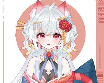 Live2D Public Premade Model VTuber | Kitsune Fox | 【Minhu】 | Over 14 expressions + chibi version