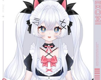 Gotowy, publiczny, 2D model VTube na żywo | Słodka kocica-pokojówka Nekomi | W pełni zmontowany | Gotowy do użycia model VTube Studio
