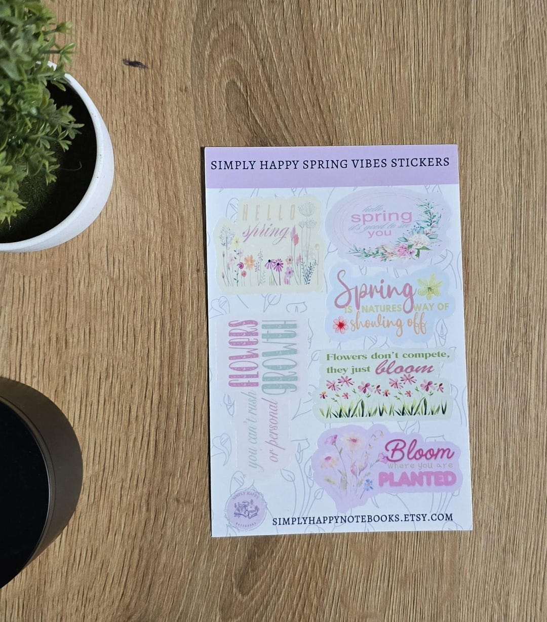 Spring Sticker Page Simply Happy Spring Vibes Sticker Sheet – Inspirational Spring-themed ...