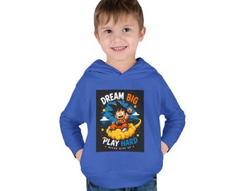 Sudadera infantil con capucha de cohete de dibujos animados de aventura espacial / Sueña en grande, juega duro