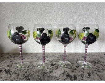 Home Benodigdheden en meer Geschilderde bloemen Wijnbekers Glazen Retro bargerei VTG
