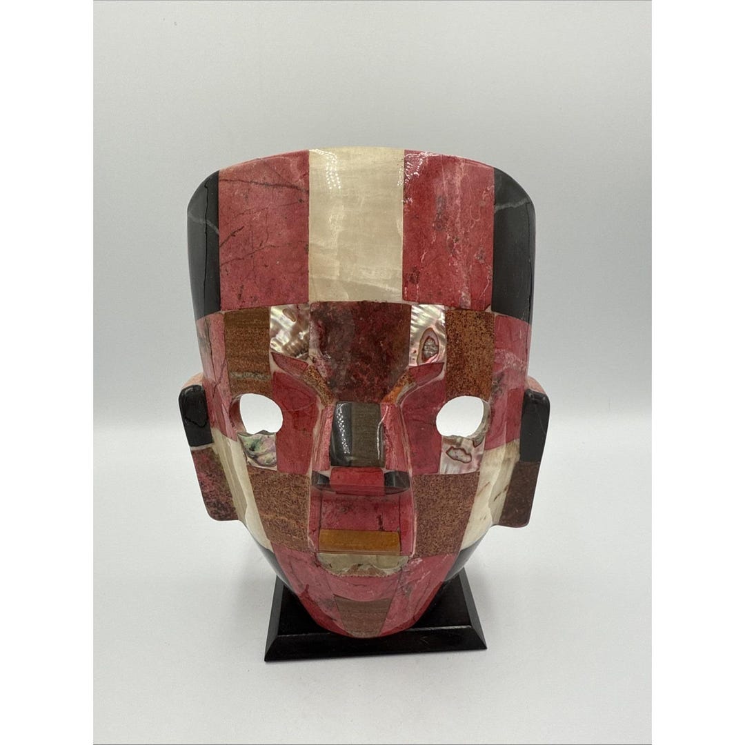 Mayan Aztec Ceremonial Burial Stone Mask Abalone Precious Stone 1970s ...
