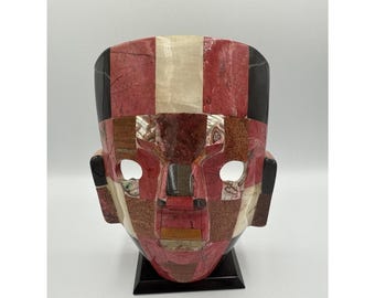 Maya Azteekse ceremoniële begrafenis steenmasker Abalone edelsteen jaren 1970