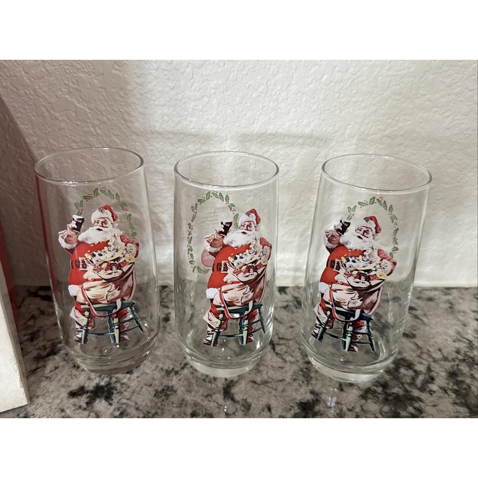 Vintage RARE Coca Cola Santa Claus Christmas Glasses W/ Box 3 Sets