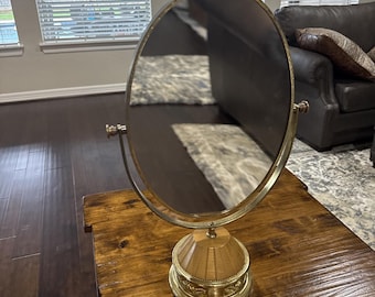 Vintage 1950s Brass Gold TURA Boutique Pivotal Beveled 2 Sided Mirror Magnifying
