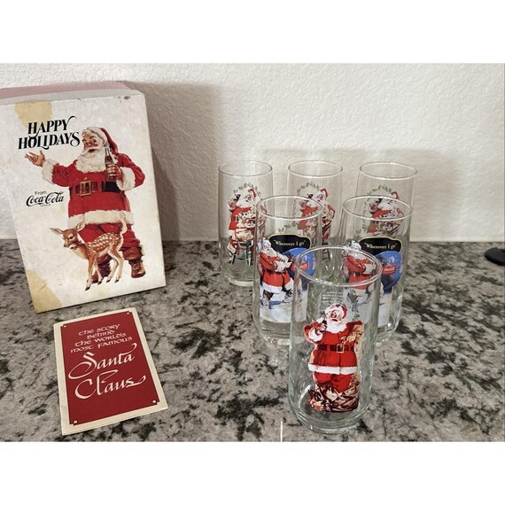 Vintage RARE Coca Cola Santa Claus Christmas Glasses W/ Box 3 Sets
