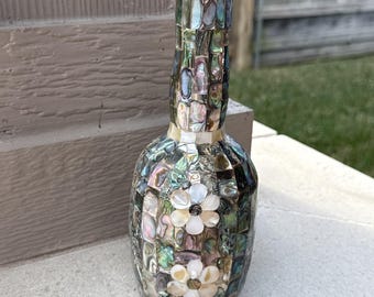 Antique Art Decorated Bottle Mother of Pearl Abalone Mid Century Decorative