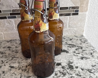 3x vintage Grolsch amberbruine kunstglazen bierflessen met klapdeksel