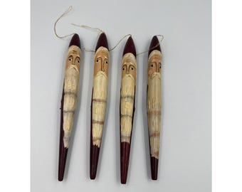 VTG handgeschilderde houten kerstman ijspegels stok kerstboomversieringen, veel van 4