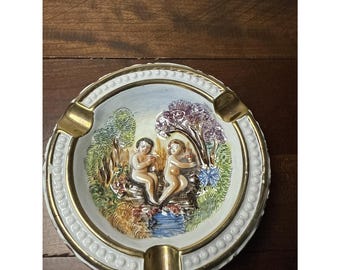 Vintage Capodimonte ITALI Asbak Trinket Schotel Cherubs Putti Romantisch 1535/352