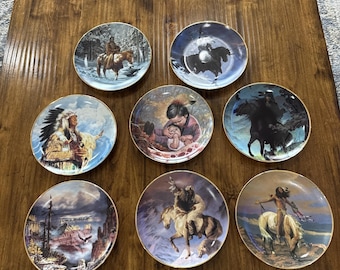 Vintage Native American Plate LOT 8 Horses Mystic Warrior Plate Collection