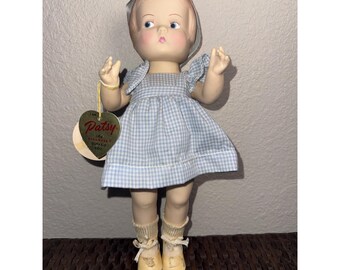 Vintage Effenbee's Patsy Doll duurzame pop 1986 Tags blauwe jurk