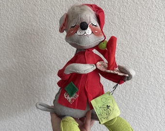 Vtg Annalee Mobilitee 1971 kerstmuispop rode nachtjapon pet kaars met tag
