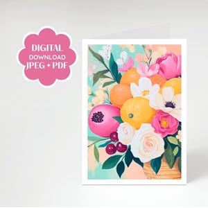 Carte imprimable de fête des mères - Une moisson de gratitude - Carte numérique florale sentimentale de 5 x 7 - Téléchargement instantané - Hommage fait main